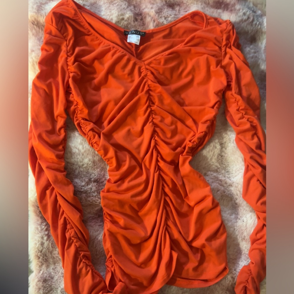 VENUS Vibrant Orange Ruched Bodysuit